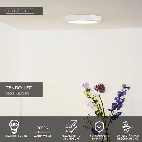 Lucide TENDO-LED - Deckenleuchte - Ø 22 cm - LED - 1x18W 3000K - Weiß - USP